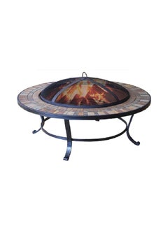 Durable Round Mosaic Fire Pit Table with Lid Multicolor 86 x 86 x 56 cm