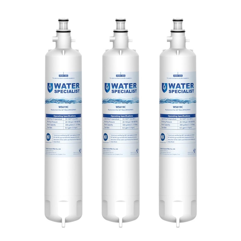 فلتر مياه ثلاجة بديل Waterspecialist لجهاز GE RPWFE RPWF مزود بشريحة متوافقة مع GYS22GMNES GYE22HSKSS PYE22PELDS GFE26GMKES GFE26GGHWW PFE28KYNFS 3 فلاتر
