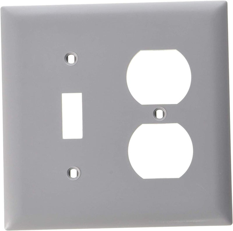 Leviton 80705-GY 2-Gang 1-Toggle 1-Duplex Device Combination Wallplate, Standard Size, Thermoplastic Nylon, Device Mount, Gray - Image 1