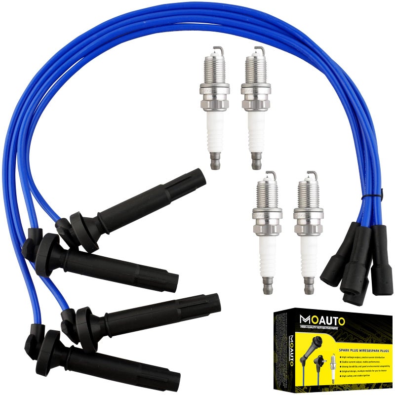 MOAUTO Set of 4 PCS Iridium Spark Plugs SOA430Q119 8691 RCFX58 6714246 with Wire Set Compatible with Subaru Forester Outback Subaru Legacy Impreza H4 25L