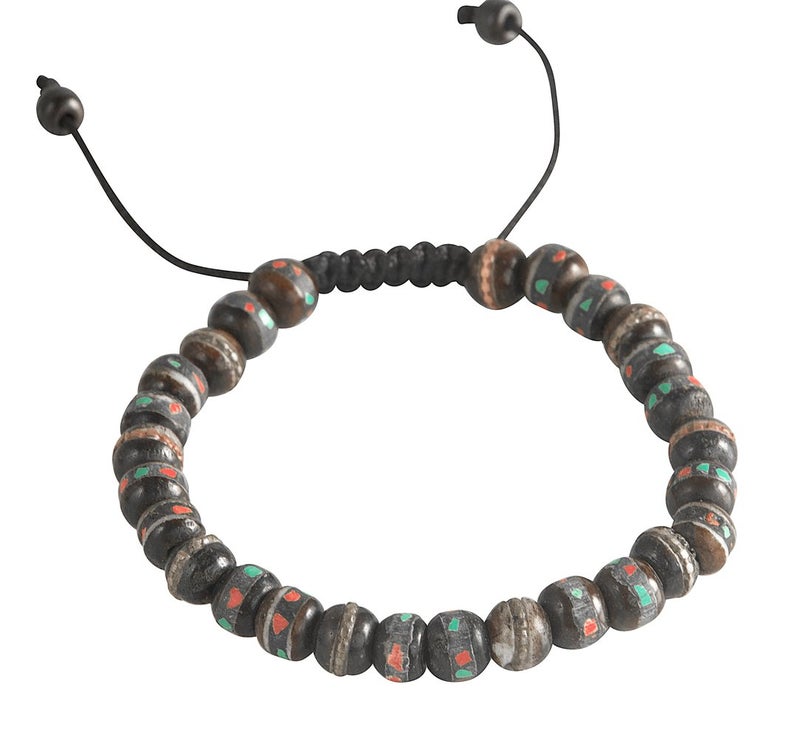 Tribe Azure Fair Trade Tribe Azure Fair Trade Tibetan Embedded Yak Bone Medicine Wrist Mala Bracelet Meditation Healing Prayer Beads (Dark)  - Image 1