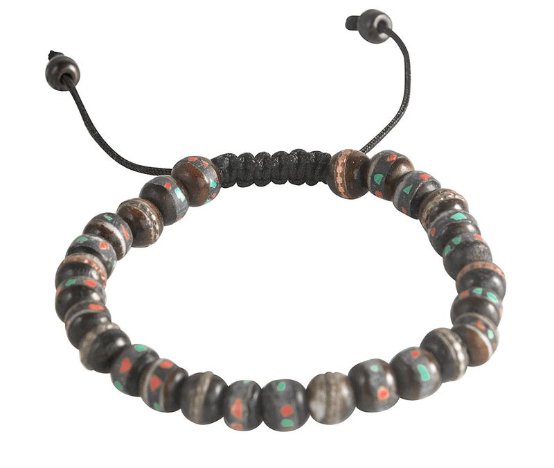 Tribe Azure Fair Trade Tribe Azure Fair Trade Tibetan Embedded Yak Bone Medicine Wrist Mala Bracelet Meditation Healing Prayer Beads (Dark)  - Image 3