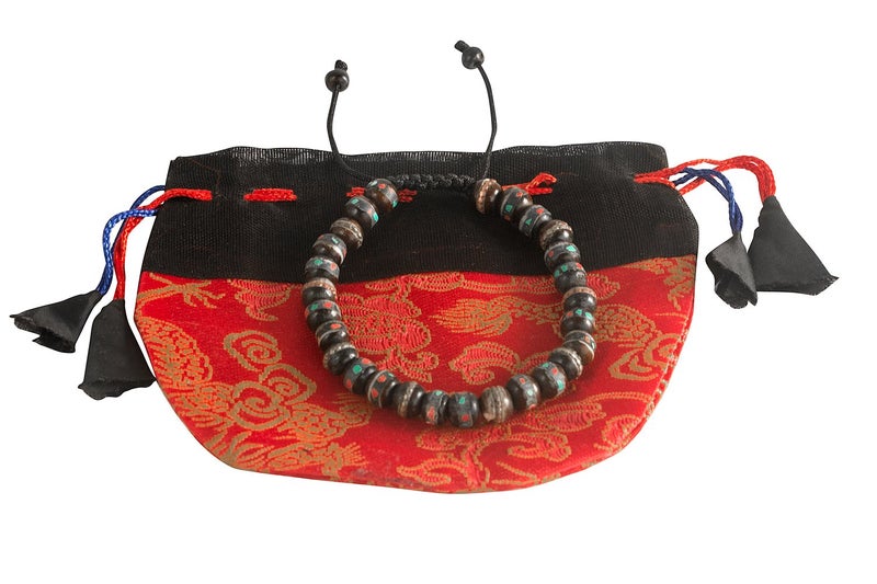 Tribe Azure Fair Trade Tribe Azure Fair Trade Tibetan Embedded Yak Bone Medicine Wrist Mala Bracelet Meditation Healing Prayer Beads (Dark)  - Image 4