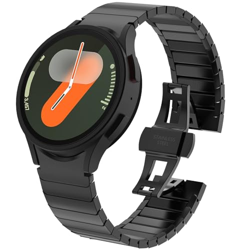 WINGLE Metal Band for Samsung Galaxy Watch 7 6 5 4 Band Galaxy Watch 6 Classic5 Pro4 ClassicFE Bands Men 47mm 43mm 46mm 42mm 45mm 44mm 40mm No Gap Solid Stainless Steel Link Bracelet Black - Image 1