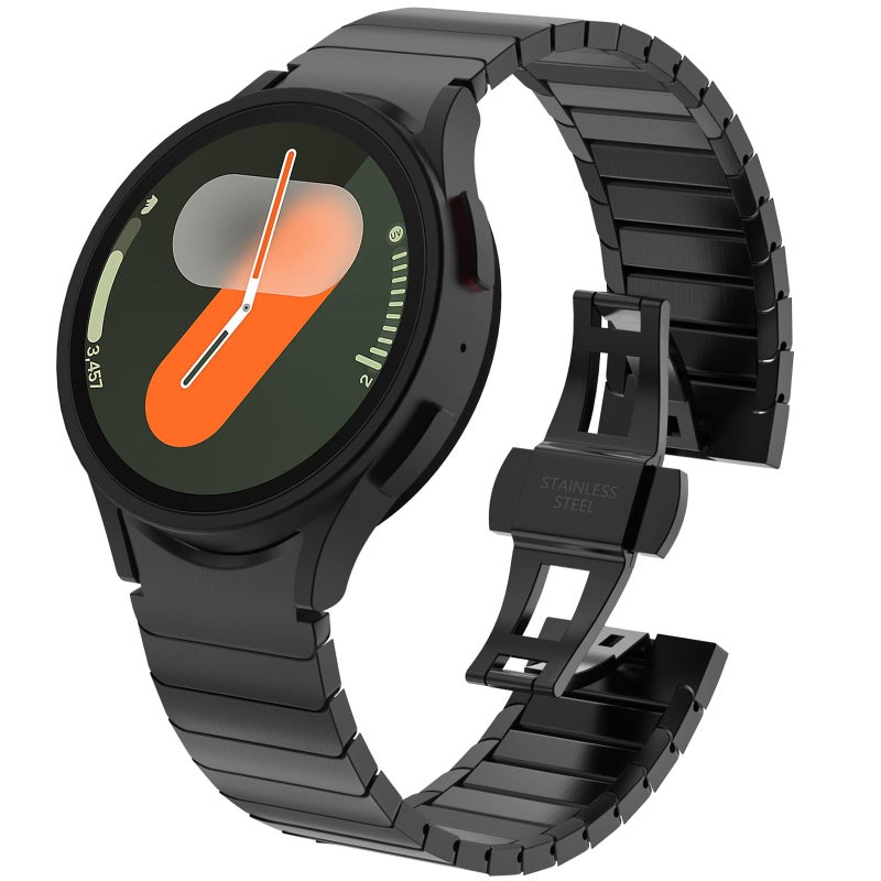 WINGLE Metal Band for Samsung Galaxy Watch 7 6 5 4 Band Galaxy Watch 6 Classic5 Pro4 ClassicFE Bands Men 47mm 43mm 46mm 42mm 45mm 44mm 40mm No Gap Solid Stainless Steel Link Bracelet Black - Image 2