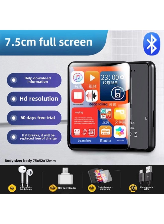 Bluetooth Mp3mp4 Walkman Student Edition High School Student Special Player Mp5mp6 Novel Songs Artifact Mp7-Body Color:[supreme-bluetooth Touch Screen Version] Black 7.5cm Ultra-clear Eye Protection Screen + Touch Screen★Bluetooth 6.0★Alloy Body★Extremely Clear Picture Quality★Long Battery Life★Password Lock-Memory Capacity:32g [the Following Good 800 Novels/5 Movies/700 Songs/tv Series] - Official Standard Configuration  - Image 1