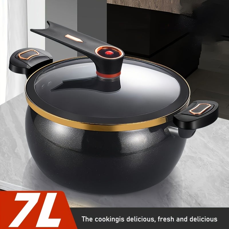 Multifunctional Large Capacity Dumpling Soup Pot Drum Shaped Cooking Pot Nonstick Enamel Cookware For Stewing Induction Cooktop Gas Stove Black - Image 1