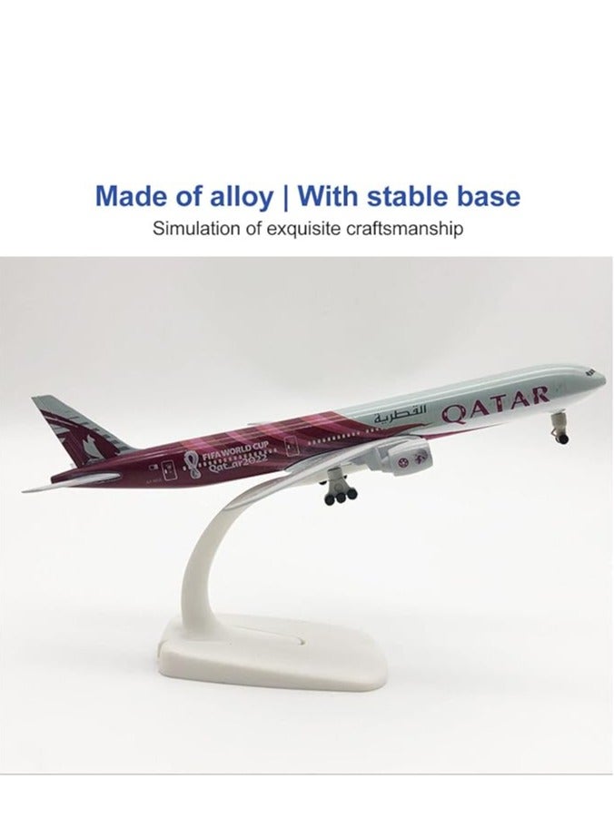 Alloy die-cast airplane model, alloy airplane model, Qatar 777 airliner home decoration simulation, fully engraving line, stabilized base airplane model - Image 2