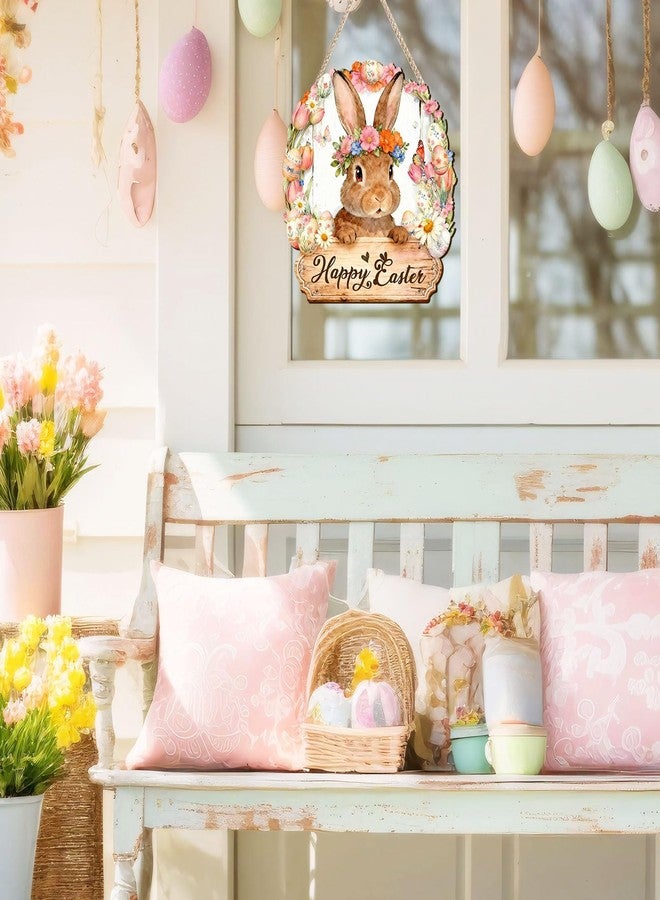 Pigort Wooden Easter Decoration Door Wreath for Front Door Sign Wall Signs Rabbit Spring Decoration, Hollow Bunny Sign Flower Egg Welcome Hanging for Home Wall Decor Party Outdoor indoor - Image 5