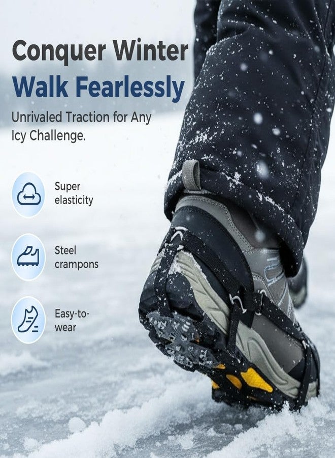 MTRoyaldia 2 Pair Universal Non-Slip Gripper Spikes, Ice Cleats for Shoes and Boots with 24-Tooth Steel Crampons Spikes,Durable Snow Cleats for Winter Hiking Climbing Walking (Medium: Women 5-9 / Men 4-7) - Image 2