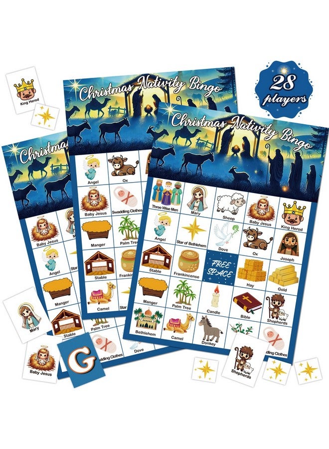 Moon Boat 28Players Christmas Bingo Game Nativity Cards Set for Kids, Adults, Family, Large Group, Xmas Holiday Party - Image 1
