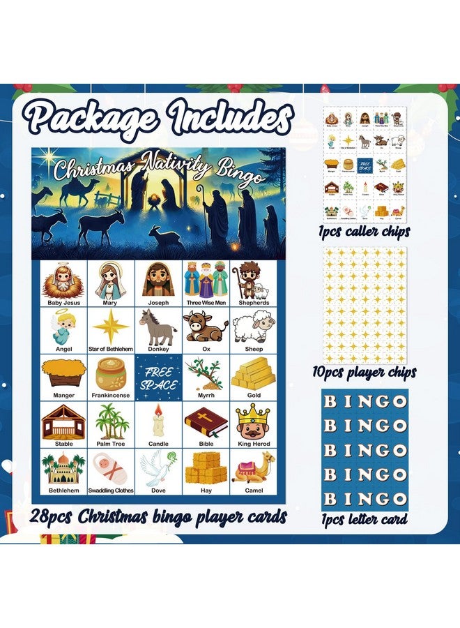 Moon Boat 28Players Christmas Bingo Game Nativity Cards Set for Kids, Adults, Family, Large Group, Xmas Holiday Party - Image 5