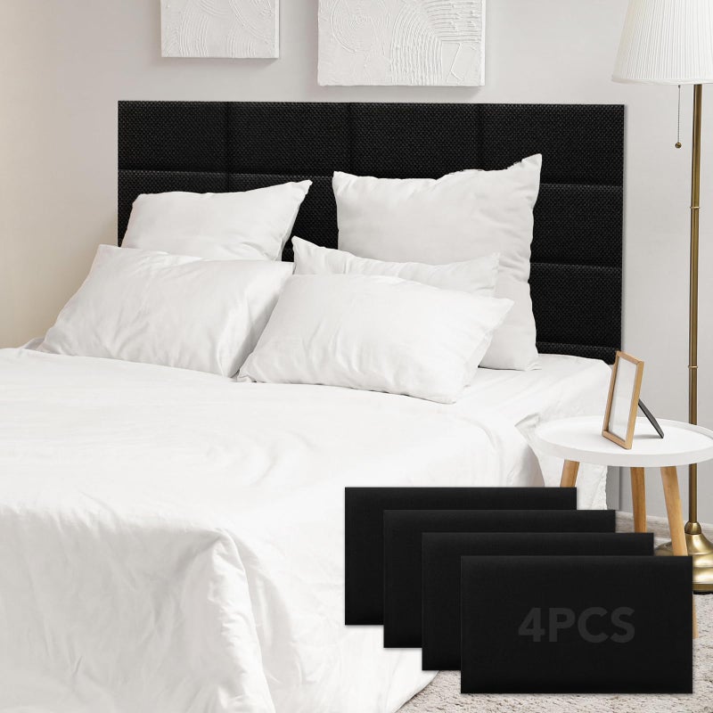 CvoMep 4 Piece Linen Fabric Peel and Stick Headboard, Upholstered Wall Mounted Headboard for Twin, 3D Anti-Collision Soundproof Self-Adhesive Wall Panel for Bedroom 16.53" x 9.84" - Image 1