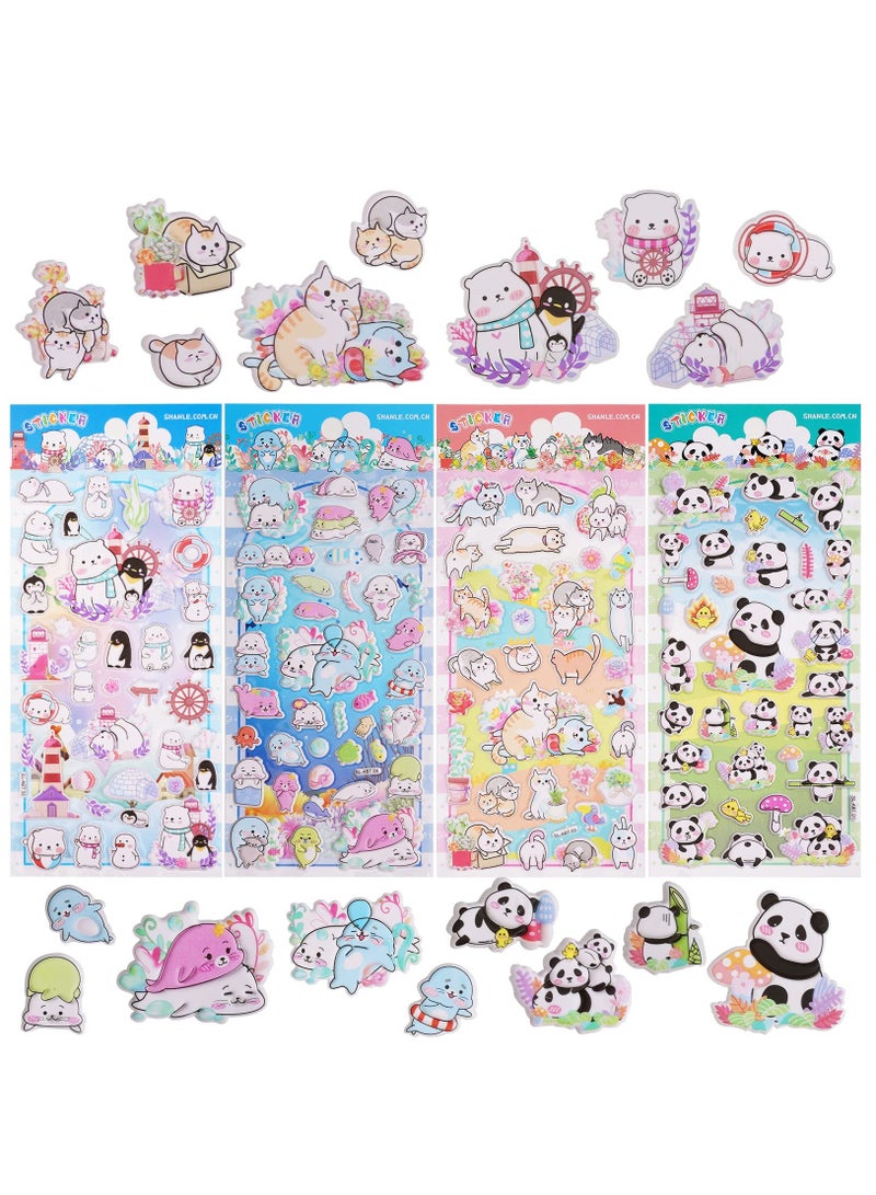 Excefore 3D Puffy Animal Stickers For Kids Toddlers 4-8, 4 Sheets Cute Reusable Foam Stickers For Preschool Girls Boys, Kawaii Bear Cat Panda Stickers Bulk For Party Supplies Potty Training Laptop Phone Case  - Image 1