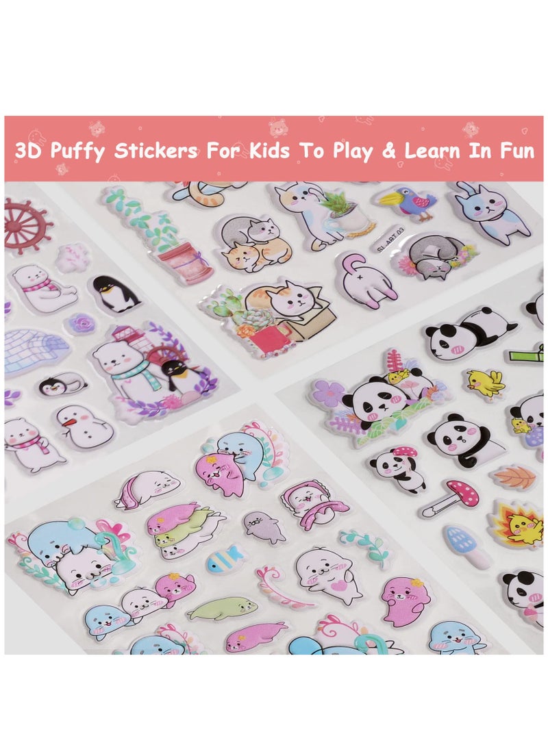 Excefore 3D Puffy Animal Stickers For Kids Toddlers 4-8, 4 Sheets Cute Reusable Foam Stickers For Preschool Girls Boys, Kawaii Bear Cat Panda Stickers Bulk For Party Supplies Potty Training Laptop Phone Case  - Image 3