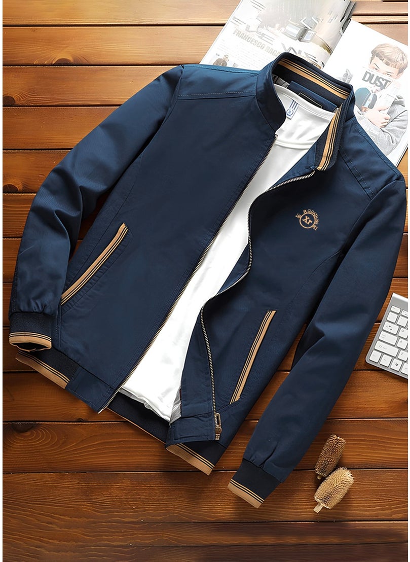 IXIR - Embroidered Crest Seasonal Men's Coat & Jacket Navy Blue - Image 1