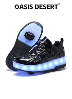 صحراء الواحة حذاء تزلج رياضي بضوء فلاش LED عصري لامع مع عجلات ونعل لايتنينج  - Image 1
