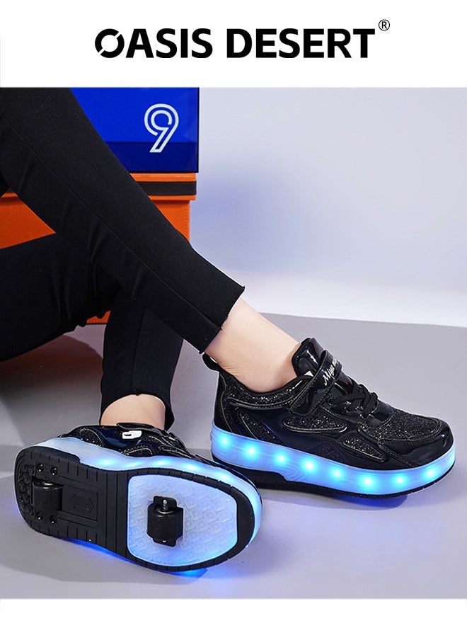 صحراء الواحة - حذاء تزلج رياضي بضوء فلاش LED عصري لامع مع عجلات ونعل لايتنينج - Image 1