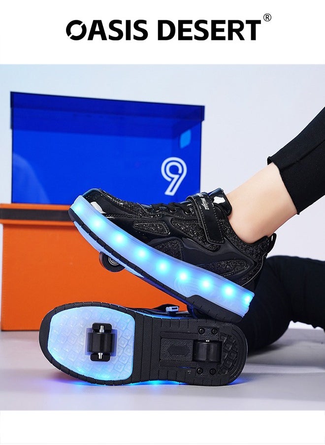 صحراء الواحة - حذاء تزلج رياضي بضوء فلاش LED عصري لامع مع عجلات ونعل لايتنينج - Image 1