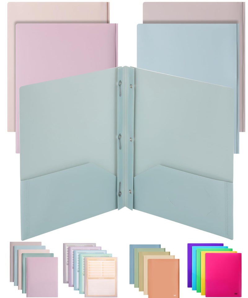 Mr. Pen- Plastic Folders with Pockets and Prong, 5 Pack, Muted Pastel Colors, Pocket Folders, File Fasteners, 2 Folder, Two - Image 1
