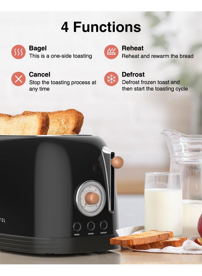 Crownful CROWNFUL 2-Slice Toaster, Extra Wide Slots Toaster, Retro Stainless Steel with Bagel, Cancel, Defrost, Reheat Function and 6-Shade Settings, Removal Crumb Tray, Black  - Image 2