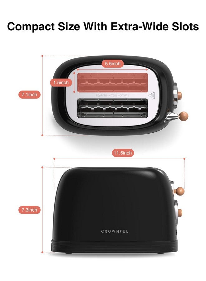 Crownful CROWNFUL 2-Slice Toaster, Extra Wide Slots Toaster, Retro Stainless Steel with Bagel, Cancel, Defrost, Reheat Function and 6-Shade Settings, Removal Crumb Tray, Black  - Image 3