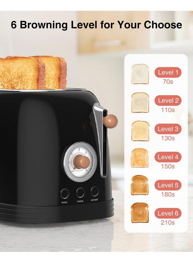 Crownful CROWNFUL 2-Slice Toaster, Extra Wide Slots Toaster, Retro Stainless Steel with Bagel, Cancel, Defrost, Reheat Function and 6-Shade Settings, Removal Crumb Tray, Black  - Image 4