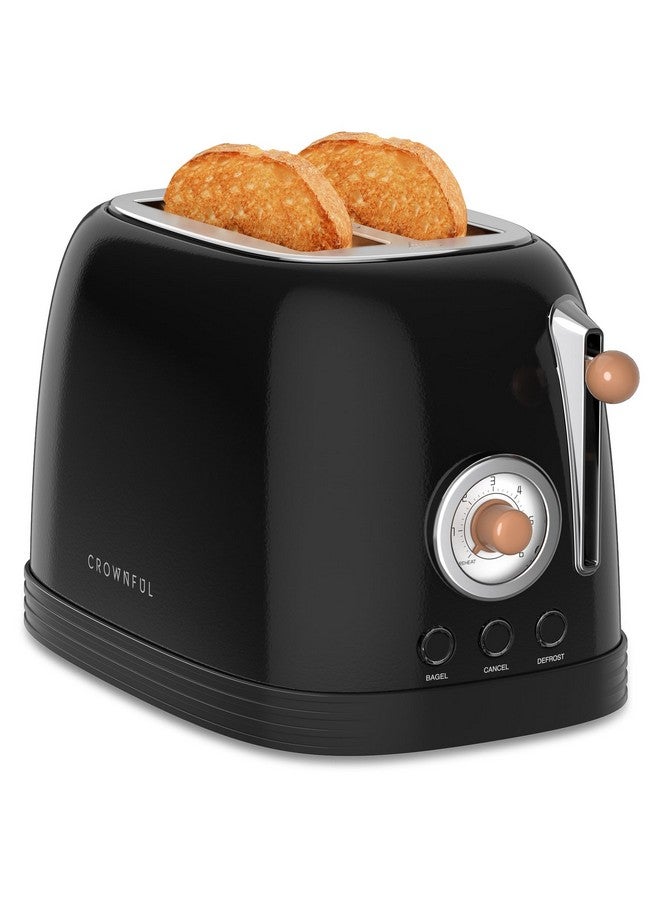 Crownful CROWNFUL 2-Slice Toaster, Extra Wide Slots Toaster, Retro Stainless Steel with Bagel, Cancel, Defrost, Reheat Function and 6-Shade Settings, Removal Crumb Tray, Black  - Image 1