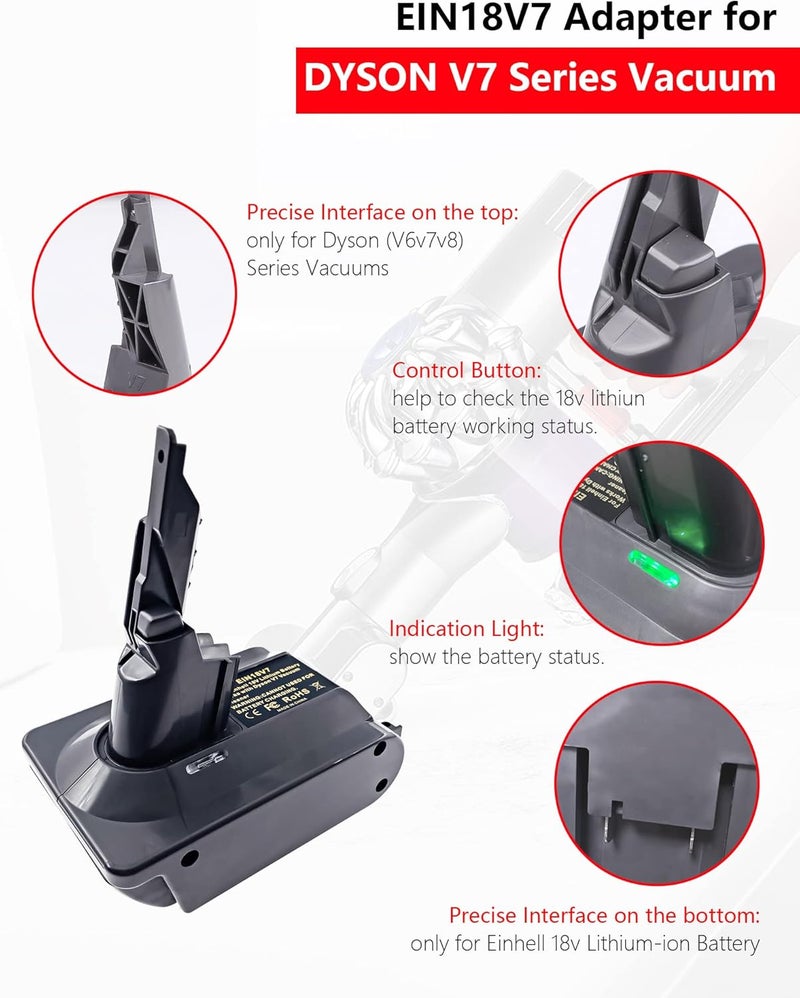 BTRUI محول V7 لبطارية Einhell 18V Power X Series ليثيوم لمكنسة Dyson V7 Animal اليدوية ومحول المكنسة الكهربائية (محول EIN18V7) - Image 3