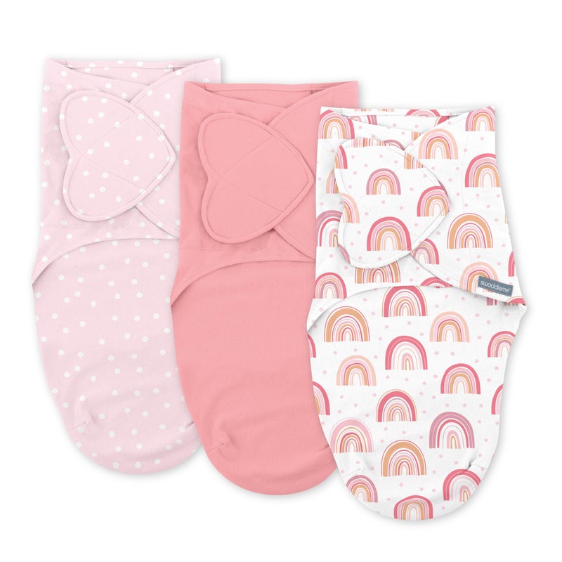 SwaddleMe by Ingenuity Monogram Collection Baby Swaddle 100 Cotton Improves Sleep Calms Startle Reflex 03 Months Pocket Fold Design for Easy Changes 10 TOG 3Pack Rainbow