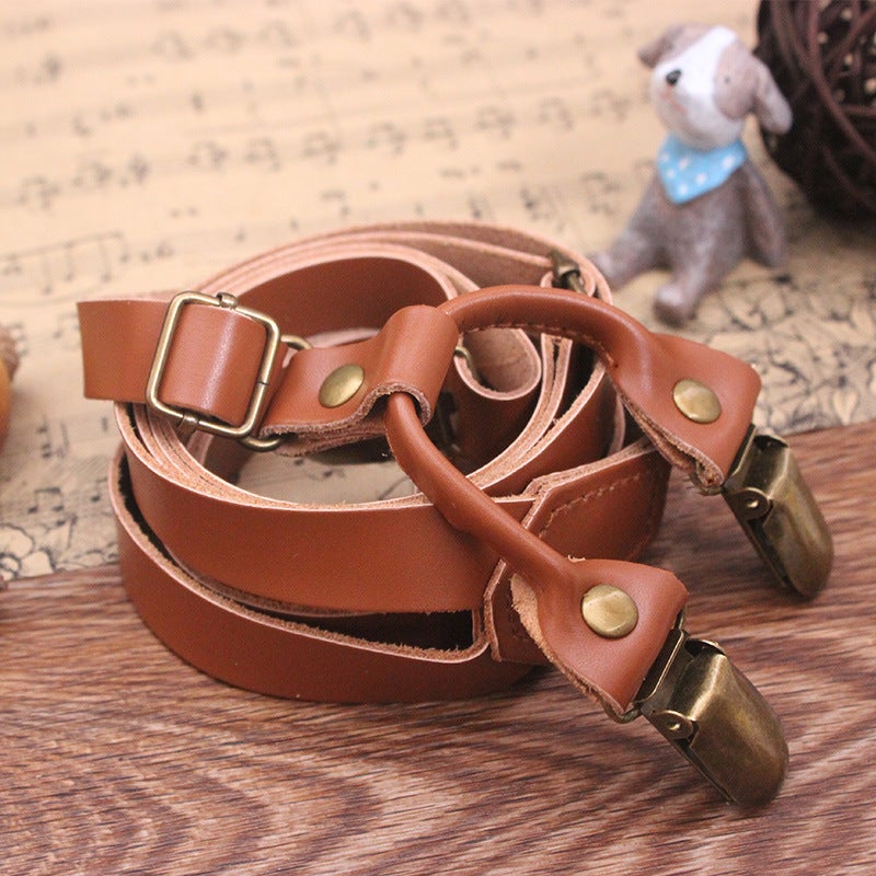 Original Handmade Leather Vintage Suspenders For Jeans, Narrow Style For Men And Women, Adult Adjustable Suspenders - Image 2