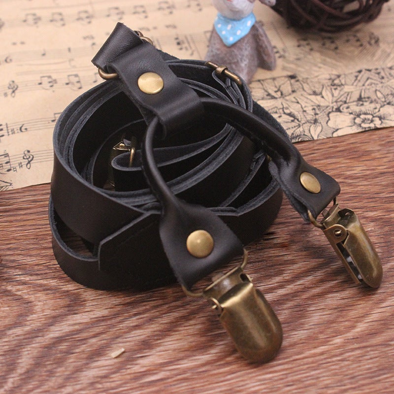Original Handmade Leather Vintage Suspenders For Jeans, Narrow Style For Men And Women, Adult Adjustable Suspenders - Image 3