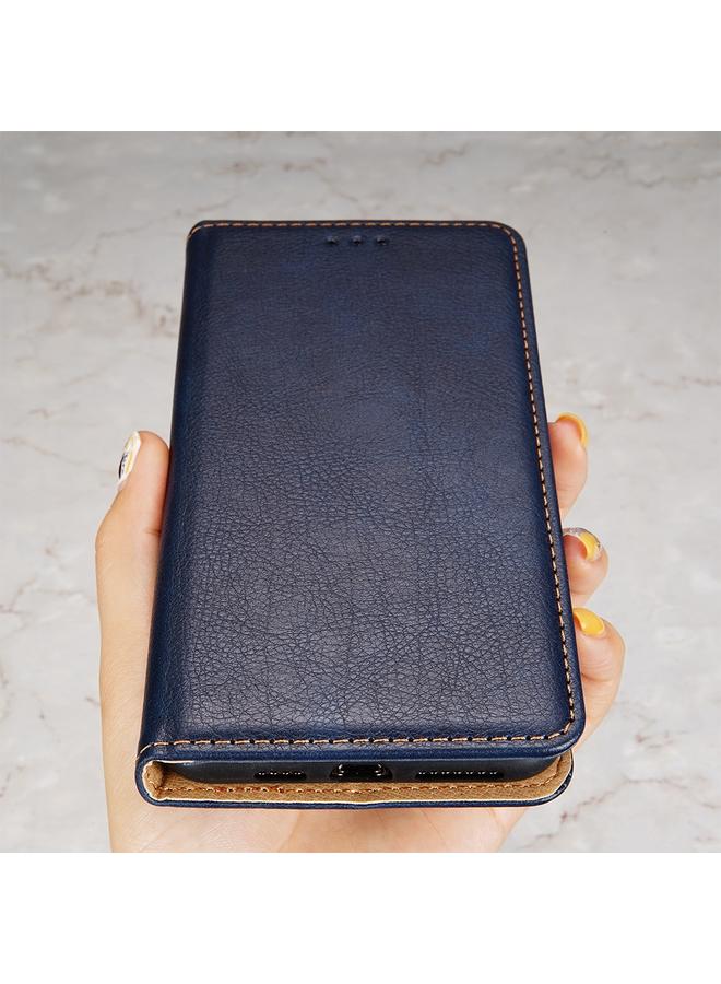 اس-توب جراب لهاتف Samsung Galaxy A10s مصنوع من جلد البولي يوريثان الحراري اللامع بلون سادة مع حامل وفتحة للبطاقات ومحفظة. - Image 4