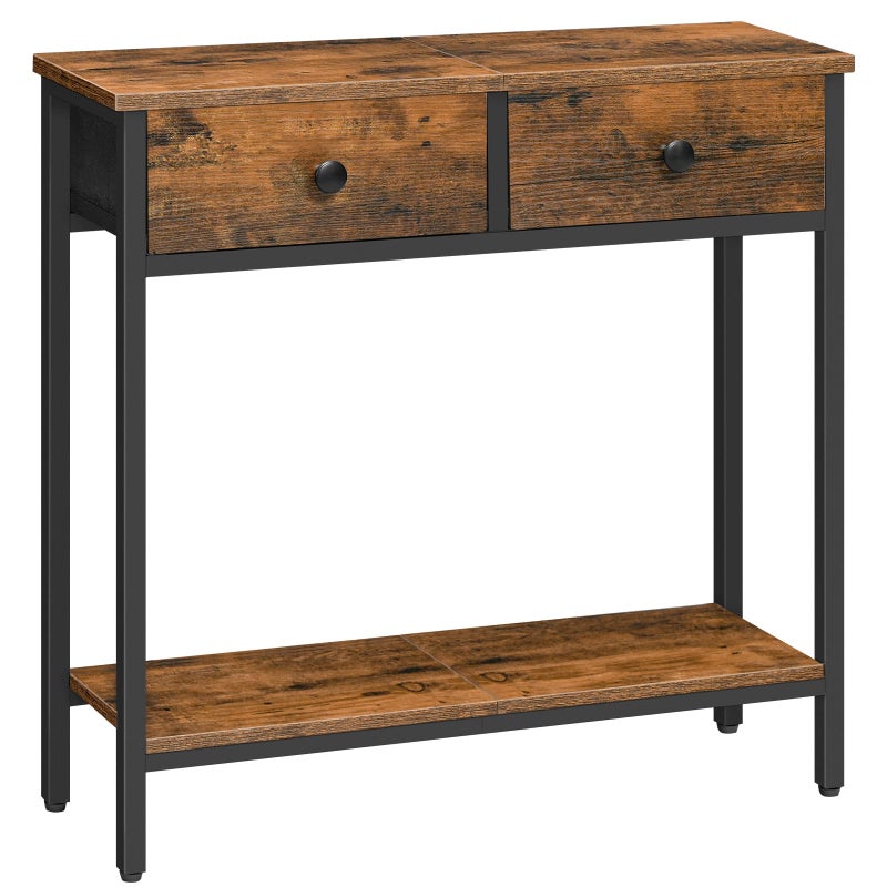 HOOBRO Slim Console Table Narrow Console Table with 2 Nonwoven Drawers Hallway Table with Storage Small Side Table for Small Spaces Living Room Industrial Rustic Brown and Black EBF71XG01