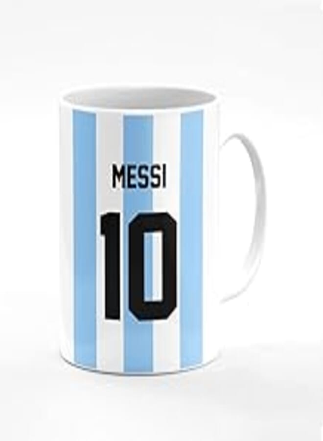 Stylizedd Designer Printed Coffee Mug with Heavy Duty Handle 11oz Ceramic Personalised Gift Mugs Cup [Microwave Safe & Dishwasher Proof ] -Football Team - Argentina, Player Name - Messi