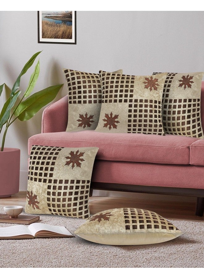 JDX Flower Fancy Cushion Cover Set for Living Room and Sofa, 8049_Beige - Image 1