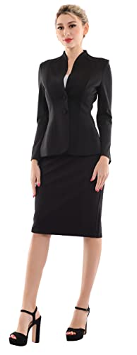 Marycrafts Women’s Blazer Skirt Suit Set – Professional 2 Pieces Outfit for Business Office Work and Career Attire 22 Black - Image 4