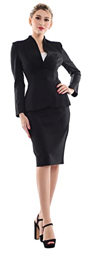 Marycrafts Women’s Blazer Skirt Suit Set – Professional 2 Pieces Outfit for Business Office Work and Career Attire 22 Black - Image 2