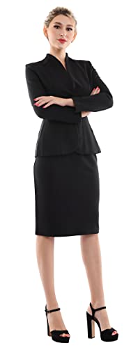 Marycrafts Women’s Blazer Skirt Suit Set – Professional 2 Pieces Outfit for Business Office Work and Career Attire 22 Black - Image 3