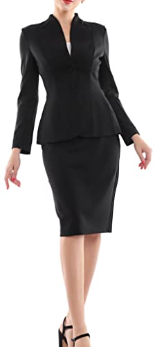 Marycrafts Women’s Blazer Skirt Suit Set – Professional 2 Pieces Outfit for Business Office Work and Career Attire 22 Black - Image 1
