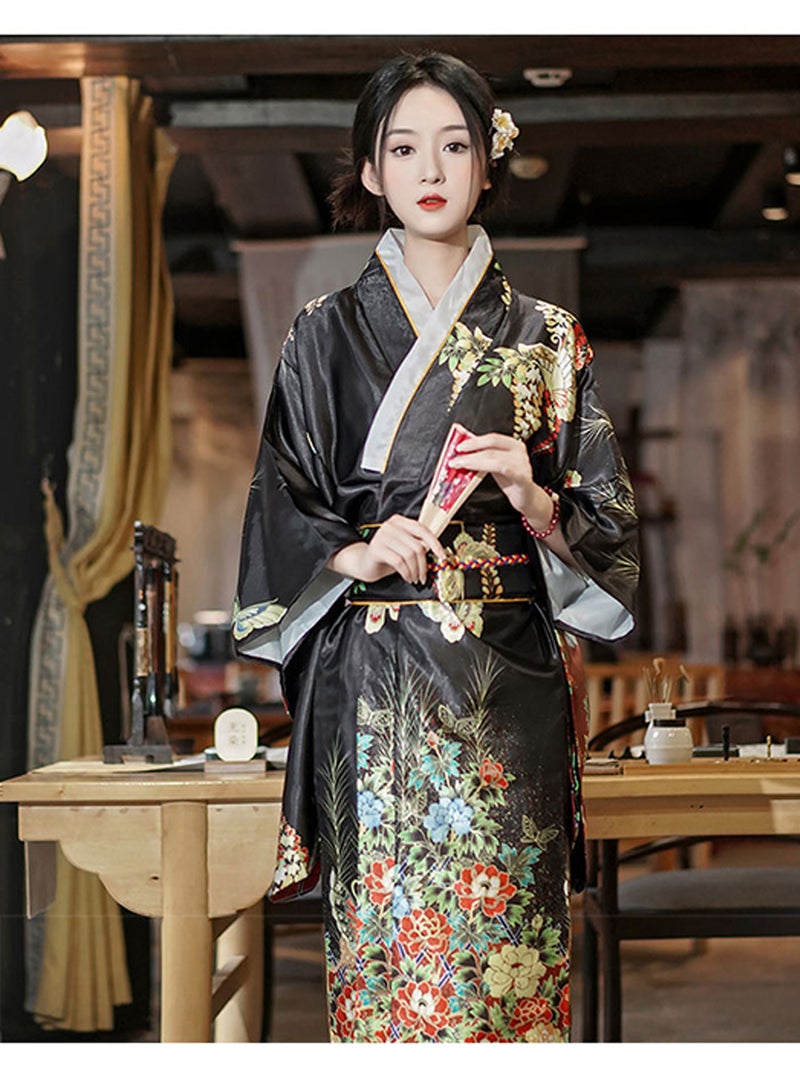 Japanese Kimono, Japanese Traditional Clothing for Nightgown, Bathrobe, Home Clothes, Ethnic Style Stage Performance Clothes(Does not include fan) - Image 2