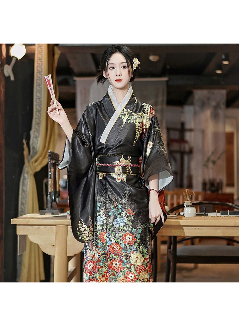 Japanese Kimono, Japanese Traditional Clothing for Nightgown, Bathrobe, Home Clothes, Ethnic Style Stage Performance Clothes(Does not include fan) - Image 1