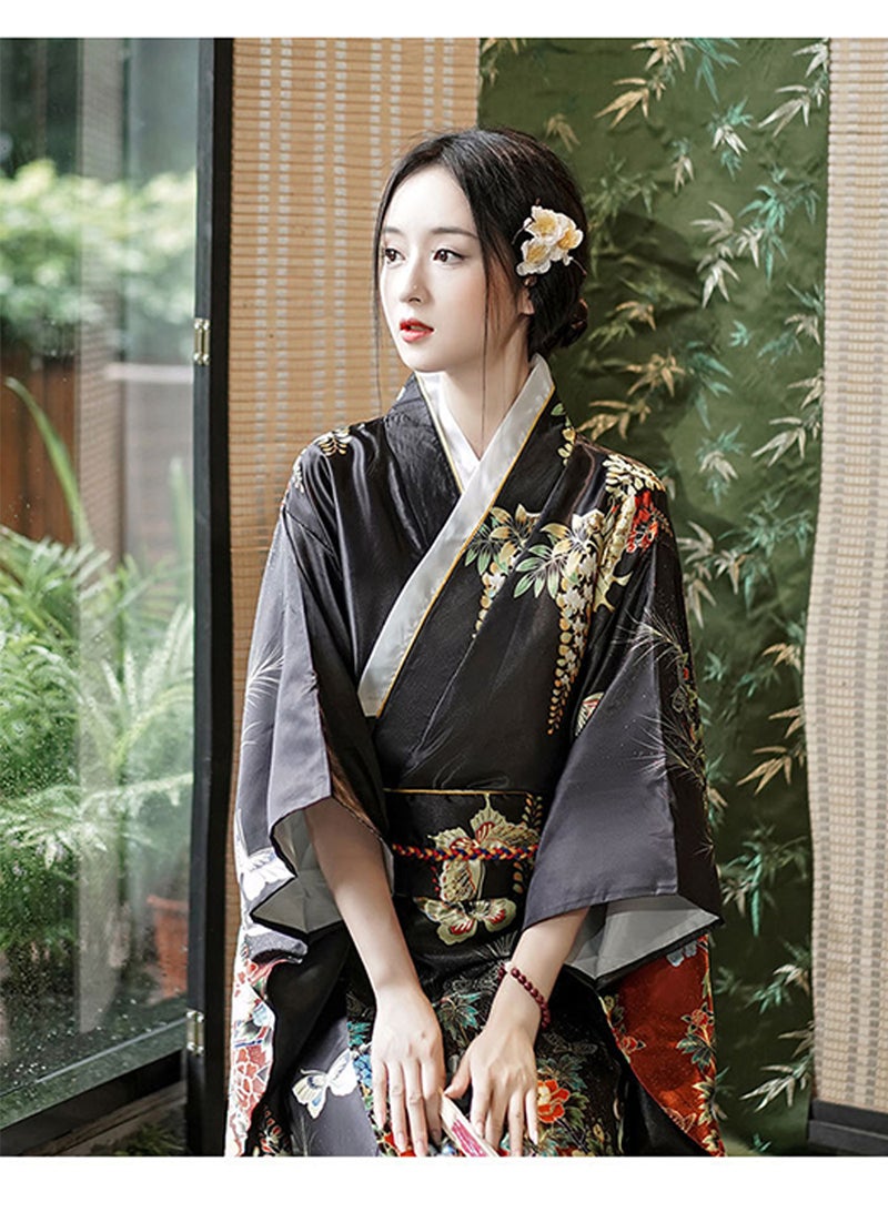 Japanese Kimono, Japanese Traditional Clothing for Nightgown, Bathrobe, Home Clothes, Ethnic Style Stage Performance Clothes(Does not include fan) - Image 3