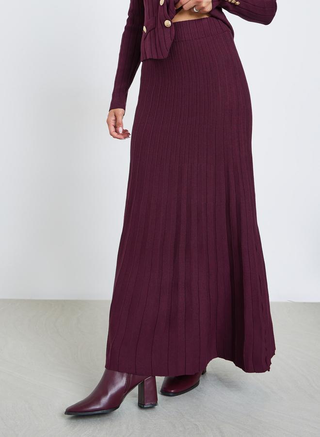 Styli Burgundy Knit Cardigan and Pleated Skirt Co-ords - Image 4
