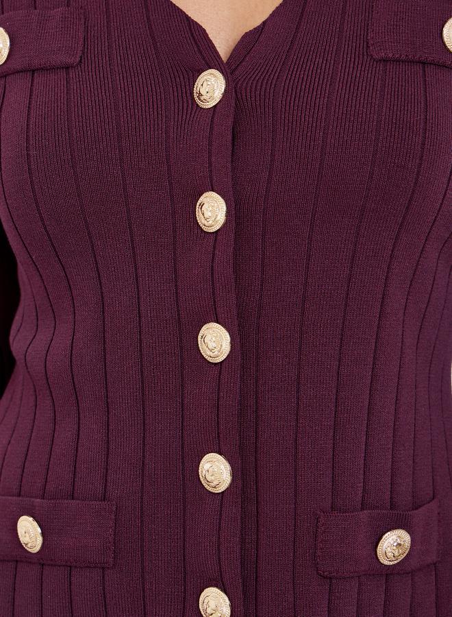 Styli Burgundy Knit Cardigan and Pleated Skirt Co-ords - Image 3