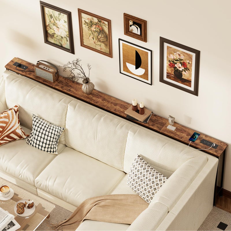 SUPERJARE 102.4 Inch Sofa Table with Power Outlets and USB-C Ports, 5.9 Inch Narrow Console Tables, Entryway Hallway Couch Tables with Storage, Behind Sofa, Small Spaces, Living Room, Rustic Brown - Image 2