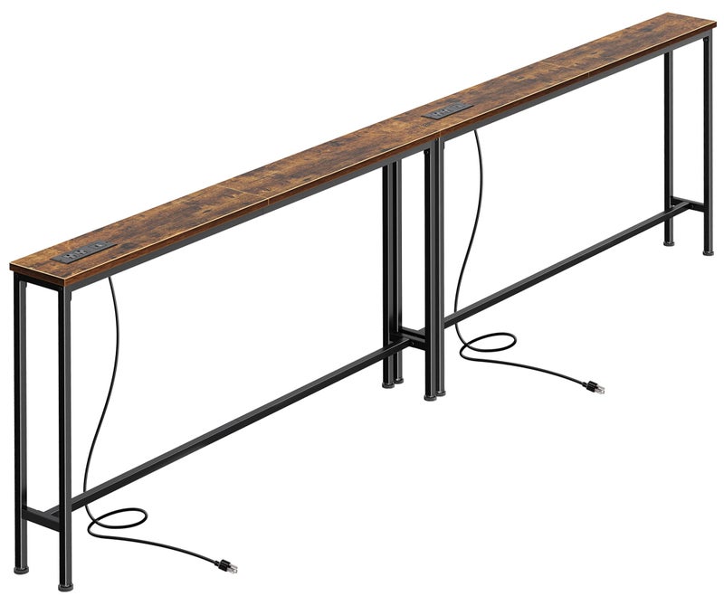 SUPERJARE 102.4 Inch Sofa Table with Power Outlets and USB-C Ports, 5.9 Inch Narrow Console Tables, Entryway Hallway Couch Tables with Storage, Behind Sofa, Small Spaces, Living Room, Rustic Brown - Image 1