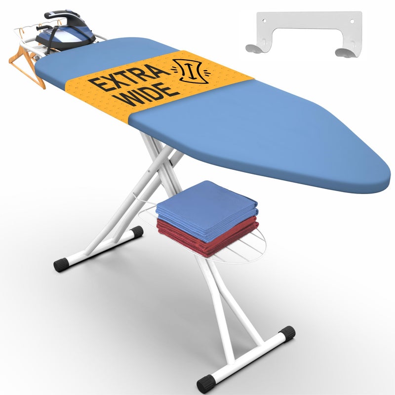 Xabitat Full Size Ironing Board 57" X 18" with Wall Mount Hanger, Full Metal Construction Iron Board, Built in Iron Caddy, Heat & Scorch Resistant Fabric, Cord Holder, Anti-Skid Feet, Heavy Duty - Image 1