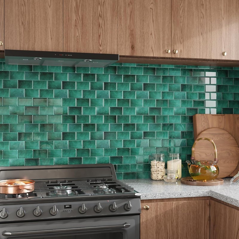 CRE8TIVE 4 Sheets Green Subway Tile Peel and Stick Backsplash for Kitchen Wall 12"x12" 3D Stone Wall Tiles Adhesive Stick on Backsplash Peel and Stick Shower Tile Waterproof for Bathroom Laundry Room - Image 3