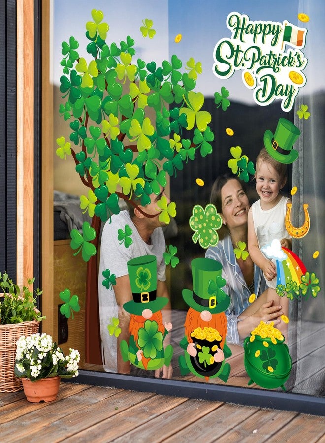 Whaline 6 Sheets St. Patrick's Day Window Clings Large Clover Tree Gnome Window Decals Double-Sided Green Shamrock Gold Coins Window Decor for Irish Party Home School Office - Image 2